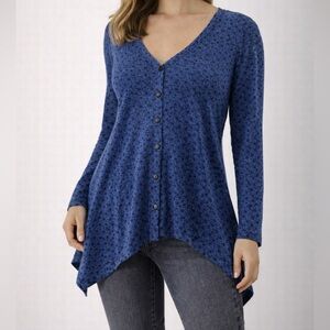 Cut Loose Blue Polka Dot Button-Up Thin Knit Cardigan Top